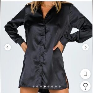 Princess Polly Black Satin Button Down Dress